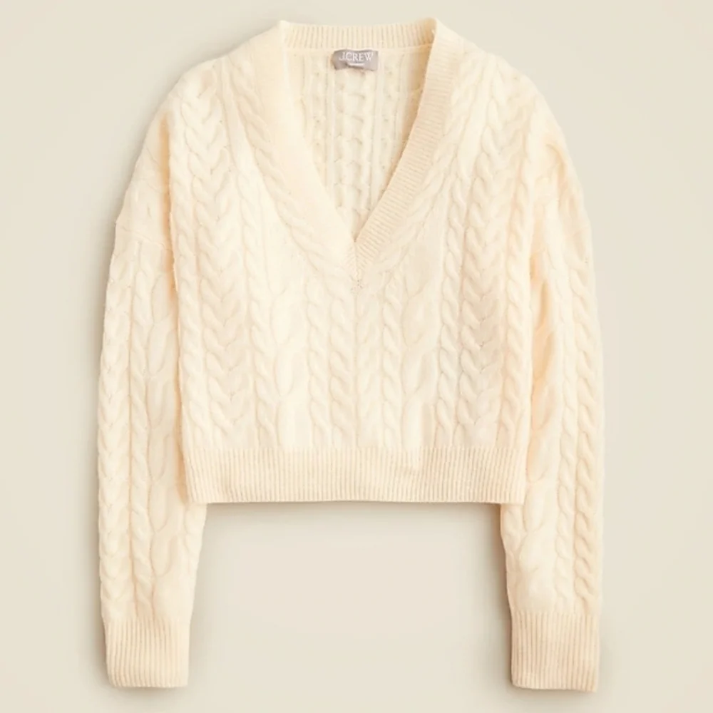 New! J. Crew Cashmere Cropped Cable Knit V-neck Sweater XL